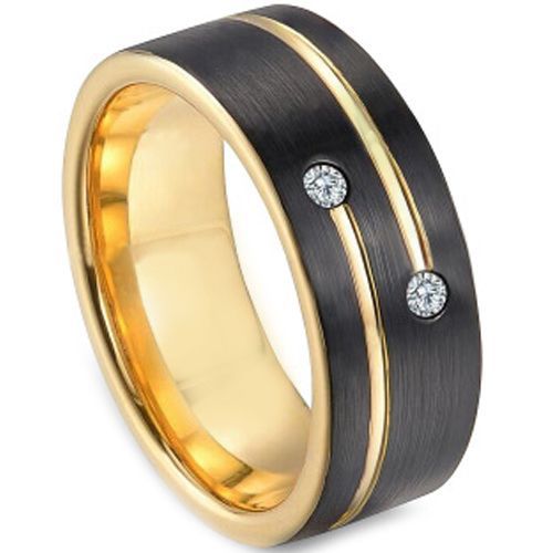 *COI Tungsten Carbide Black Gold Tone Ring With Cubic Zirconia-TG3249
