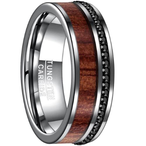 COI Tungsten Carbide Wood Ring With Cubic Zirconia-TG3266B