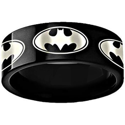 *COI Black Tungsten Carbide Batman Pipe Cut Flat Ring - TG3494