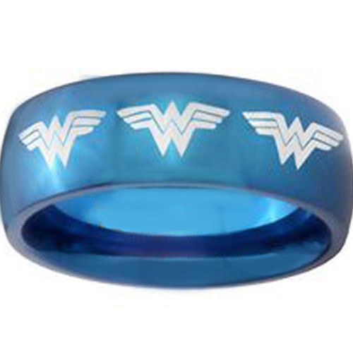*COI Blue Tungsten Carbide Wonder Woman Dome Court Ring-TG3685