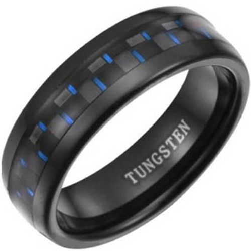 COI Black Tungsten Carbide Ring With Blue Carbon Fiber-TG3694