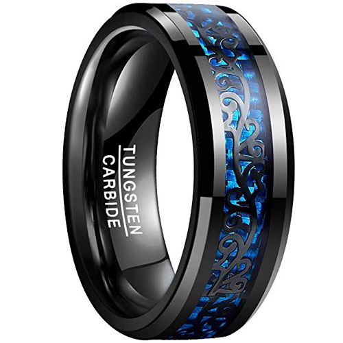 COI Black Tungsten Carbide Ring With Blue Carbon Fiber-TG878BB