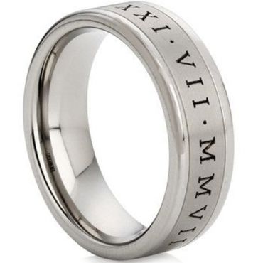 COI Tungsten Carbide Ring With Custom Roman Numerals-TG1105AA