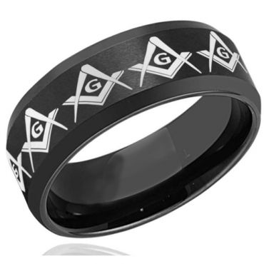 COI Black Tungsten Carbide Masonic Beveled Edges Ring-TG1270C