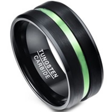 COI Tungsten Carbide Black Green Center Groove Ring-TG1356BB