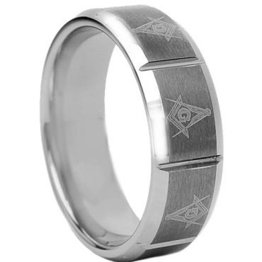*COI Tungsten Carbide Masonic Beveled Edges Ring - TG1760AA