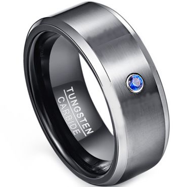 COI Tungsten Carbide Created Sapphire Beveled Edges Ring-TG1853