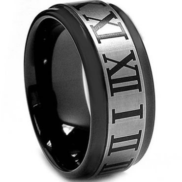COI Black Tungsten Carbide Ring With Roman Numerals - TG2167