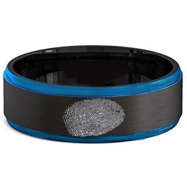 COI Tungsten Carbide Black Blue Custom FingerPrint Ring-TG2581AA
