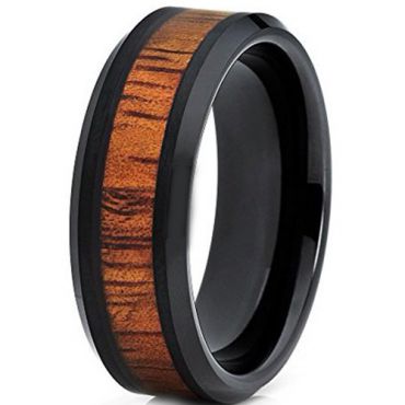 **COI Black Tungsten Carbide Wood Beveled Edges Ring-TG2614