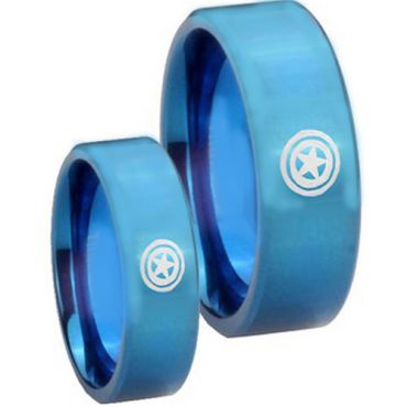 COI Blue Tungsten Carbide Captain America Pipe Cut Ring - 2657