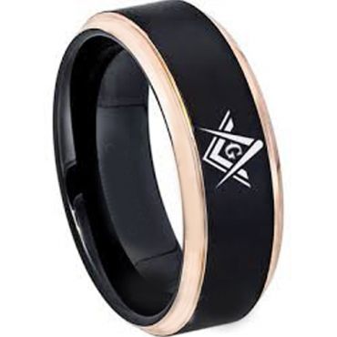 *COI Tungsten Carbide Black Rose Masonic Step Edges Ring-TG2865BB