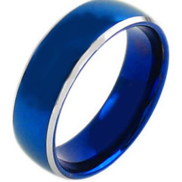 COI Tungsten Carbide Blue Silver Dome Court Beveled Edges Ring-TG3810