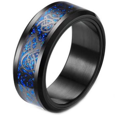 COI Black Blue Tungsten Carbide Dragon Beveled Edges Ring-TG3371