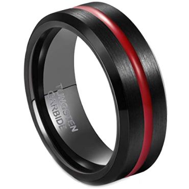 COI Tungsten Carbide Black Red Center Groove Ring - 3380