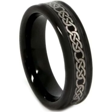 COI Black Tungsten Carbide Celtic Beveled Edges Ring - TG3407