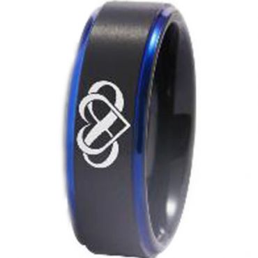 *COI Tungsten Carbide Black Blue Infinity Heart Ring - TG3408