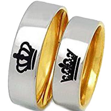 *COI Gold Tone Tungsten Carbide King Queen Crown Ring-TG3512