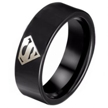 *COI Black Tungsten Carbide Superman Pipe Cut Ring-TG798AAA