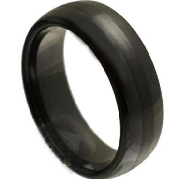 *COI Black Tungsten Carbide Center Line Dome Court Ring-3829