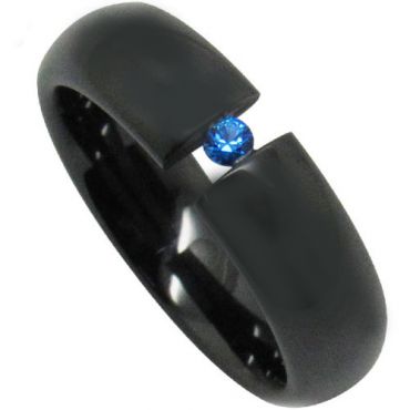 COI Black Tungsten Carbide Ring With Created Sapphire - TG3947