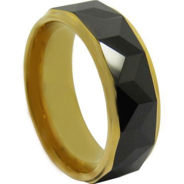 *COI Tungsten Carbide Black Gold Tone Faceted Ring-TG4707