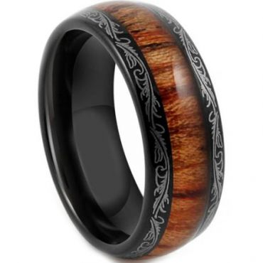 *COI Tungsten Carbide Wood Damascus Dome Court Ring - TG4198