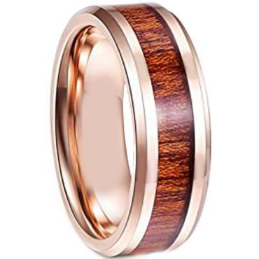COI Rose Tungsten Carbide Wood Beveled Edges Ring-TG4114