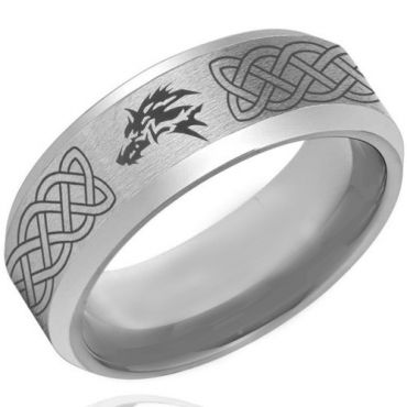 *COI Tungsten Carbide Wolf Celtic Beveled Edges Ring-TG4261DD