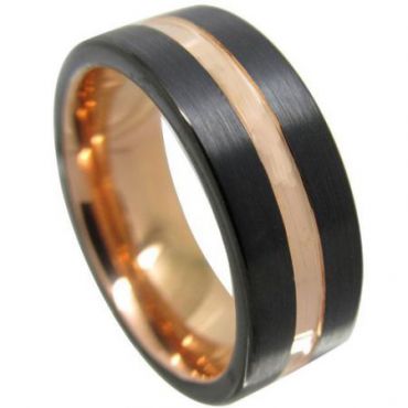 COI Tungsten Carbide Black Rose Center Groove Ring-TG4347