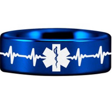 COI Blue Tungsten Carbide Heartbeat Medical Alert Ring-TG4551