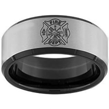*COI Tungsten Carbide Firefighter Beveled Edges Ring - TG4634