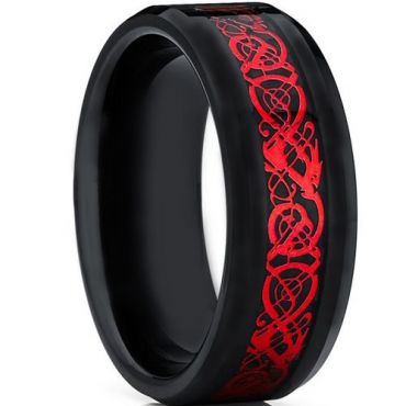 COI Black Red Tungsten Carbide Dragon Beveled Edges Ring-TG4659A