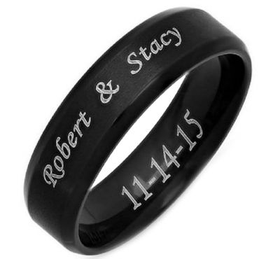 COI Black Tungsten Carbide Ring With Custom Names Engraving-TG4686