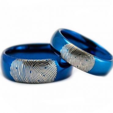 COI Blue Tungsten Carbide Ring With Custom Fingerprint-TG5021