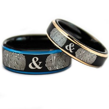 COI Tungsten Carbide Blue/Rose Custom Fingerprint Ring-TG5135