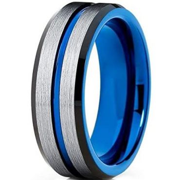 COI Tungsten Carbide Black Blue Center Groove Ring-TG5113