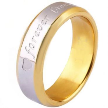 COI Tungsten Carbide Gold Tone Silver Forever Love Heart Beveled Edges Ring-TG5253