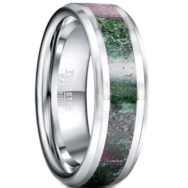 COI Tungsten Carbide Ruby Zoisite Inlays Beveled Edges Ring-5433