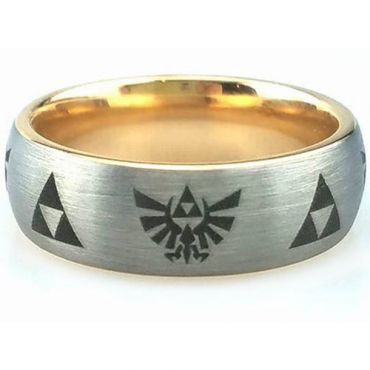 *COI Tungsten Carbide Gold Tone Silver Legend of Zelda Dome Court Ring-5445