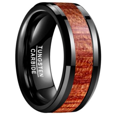 COI Black Tungsten Carbide 10mm Wood Beveled Edges Ring-5463