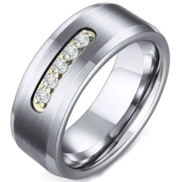 COI Tungsten Carbide Beveled Edges Ring With Cubic Zirconia-5729