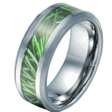 COI Tungsten Carbide Green Camo Beveled Edges Ring-5784