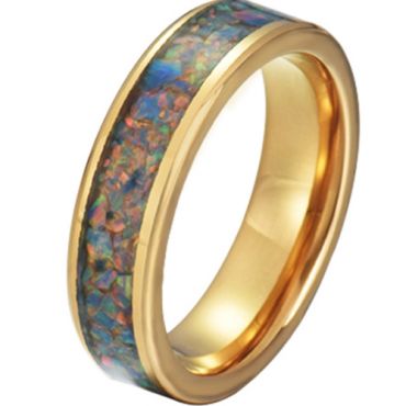 COI Gold Tone Tungsten Carbide Crushed Opal Pipe Cut Flat Ring-5792