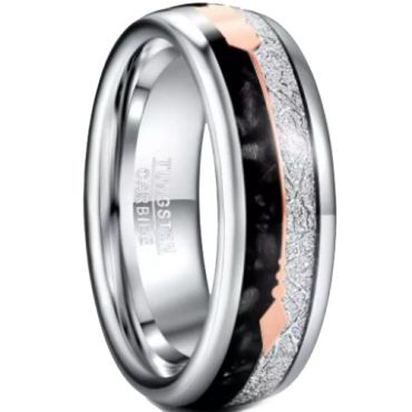COI Tungsten Carbide Meteorite And Black Agate Ring With Arrows-5825