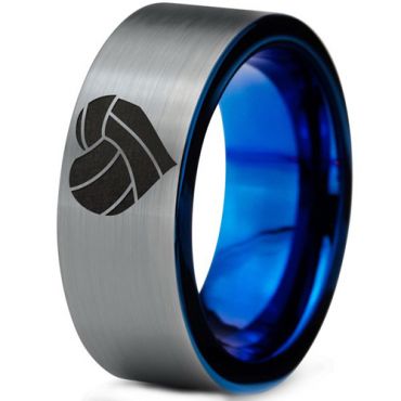 COI Tungsten Carbide Blue Silver Volley Heart Pipe Cut Flat Ring-5855