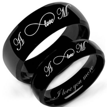 **COI Black Tungsten Carbide Infinity Love Beveled Edges Ring With Custom Engraving-5859