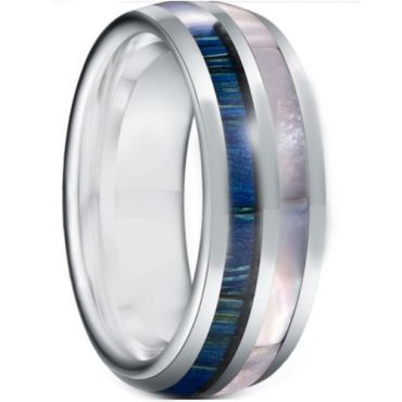 *COI Tungsten Carbide Blue Wood & Abalone Shell Dome Court Ring-5932