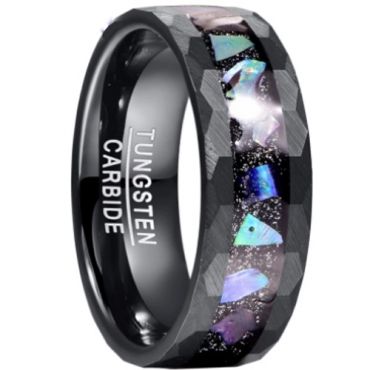 *COI Black Tungsten Carbide Hammered Ring With Abalone Shell-6022