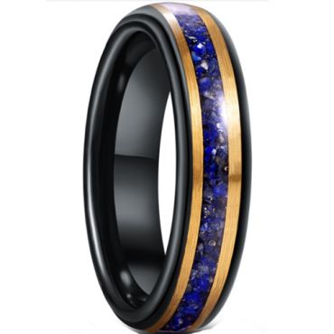 *COI Tungsten Carbide Black Gold Tone Crushed Opal Step Edges Ring-6024